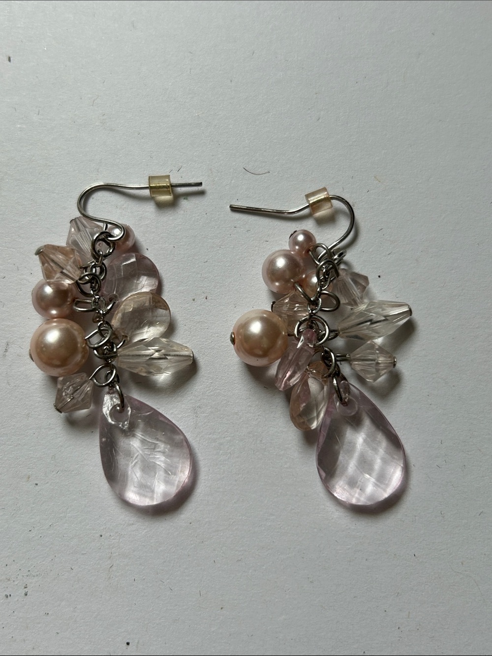 Pearl & Pink Crystal Teardrop Cluster Earrings j37
